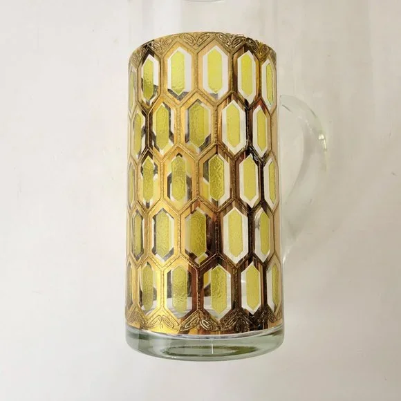 West Virginia Glass Gold Hexagon Pitcher Vintage MCM Madrid - Picture 4 of 8